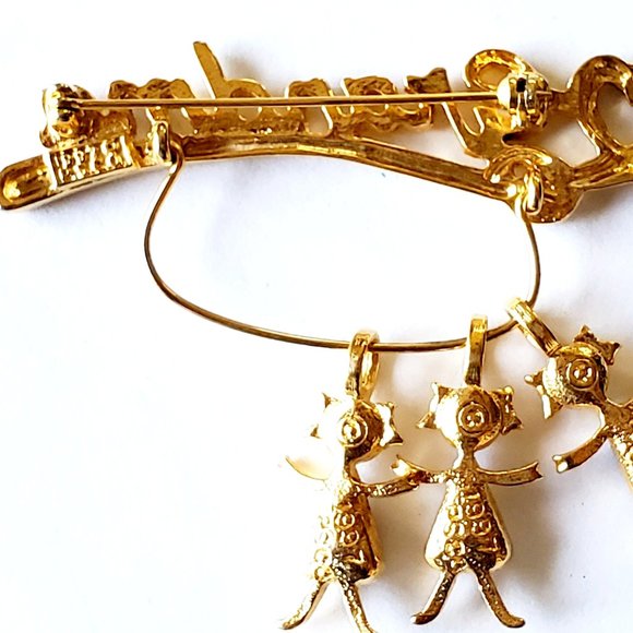 1997 GRANDMA Grandchildren Charms Love Pride Gold Pin Brooch - Picture 7 of 10